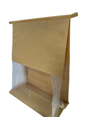Papel castanho de baixo odor Saco de fundo plano com janela personalizada e gravata de lata