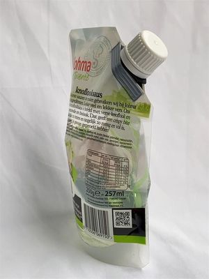 Bolsa de embalagem de bico de plástico transparente com impressão personalizada com tampa de reforço lateral