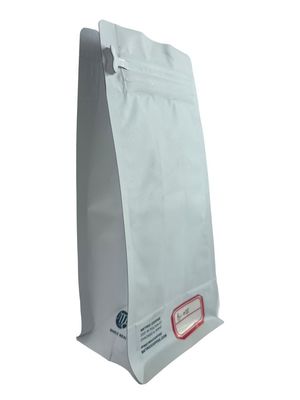 Saco de embalagem de café de papel branco Kraft com fundo plano e verniz de massa