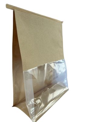 Papel castanho de baixo odor Saco de fundo plano com janela personalizada e gravata de lata